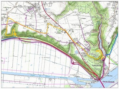 La déviation (tracé jaune) de La Seine à Vélo à hauteur de Tancarville. - Département de la Seine-Maritime