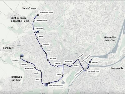 Le tracé du futur tramway avec les nouvelles stations nommées. - Caen la mer