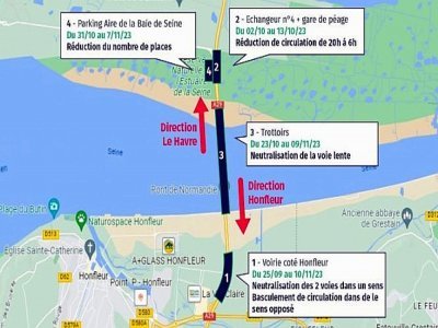 Quatre chantiers vont être menés durant cette phase de travaux sur le Pont de Normandie et ses alentours. - Illustration CCI Seine Estuaire