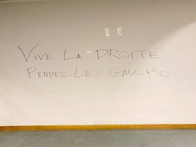 Des tags véhiculant des messages violents ont été découverts jeudi 5 octobre à l'université de Caen. - Union Pirate Caen