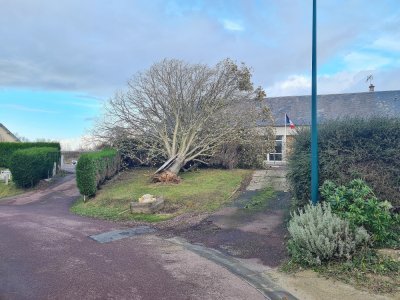 Un arbre tombé dans le bourg d'Angoville-sur-Ay.