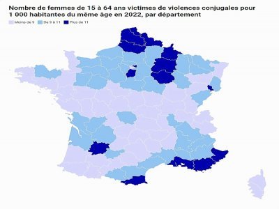 Nombre de femmes victimes de violences par département en France en 2022