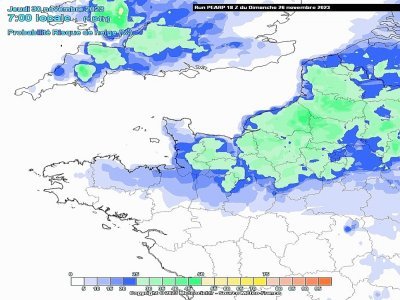 Les prévisions annoncent un risque de neige en Normandie ce jeudi 30 novembre. - @BaudribosK sur X