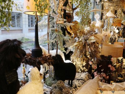 Dans le magasin de déco Moa Intérieur, la vitrine de Noël est une institution. Elle s'est construite cette année autour de ces moutons et de couleurs dorées et argentées. Trois jours de travail sont nécessaires à l'installation de cette vitrine.