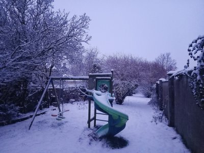 Les jardins recouverts de neige près de Flers.
