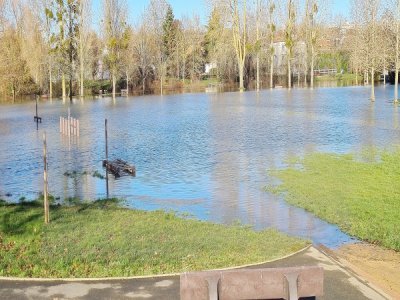 Le parc de Saint-Germain-du-Corbéis, près d'Alençon, est inondé.