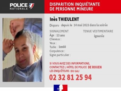 Disparition d'une adolescente âgée de 13 ans. - Police Nationale