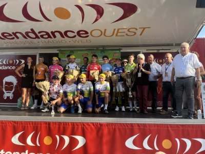 Le podium à l'issue de la première étape du Tour de l'Orne 2023.