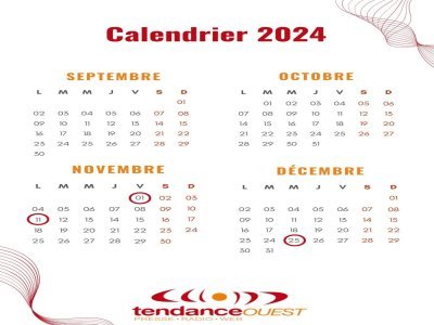 Calendrier des jours fériés 2024.