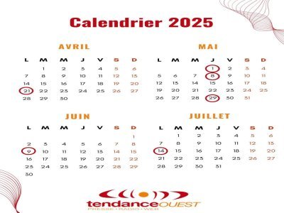 Calendrier jours fériés 2025.