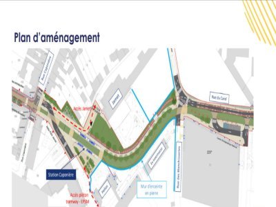 Le plan d'aménagement du nouveau tramway, et sa future station Caponière.