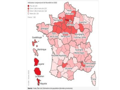 Indicateur conjoncturel de fécondité en 2023 : comparaisons
départementales. - INSEE