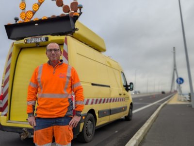 Tanguy Chatigny travaille depuis un an sur les ponts de l'estuaire de la Seine.