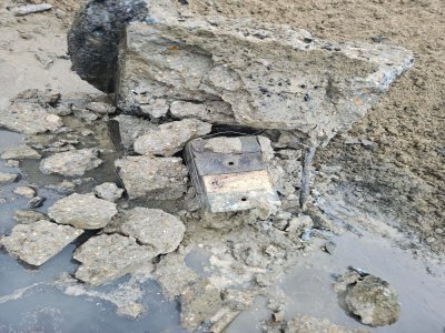 Vendredi 21 février, les démineurs sont venus pour la seconde charge allemande trouvée dans le secteur. Cette fois-ci, 20kg d'équivalent TNT ont été paralysés. - Prémar