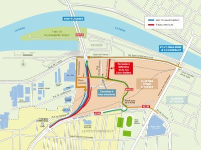 Le plan de circulation dans le secteur Flaubert pendant la nouvelle phase de travaux. - Dreal