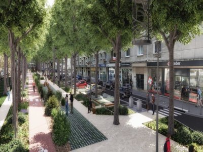 L'espace public va se retrouver partagé entre piéton, vélos, T5 et automobilistes. - Folius Ecopaysage
