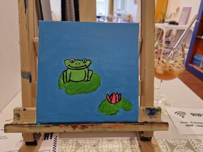 J'ai peint ma première toile avec de la peinture acrylique au café créatif Cocoon Art.
