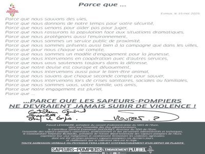 Les pompiers sont appelés à déposer plainte pour toute agression physique ou verbale. - SDIS 27