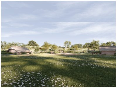 Il s'intégrera dans le paysage sous la forme d'une colline végétalisée, il sera construit en pisé et presque invisible depuis l'extérieur. - ©hemaavikingcenter