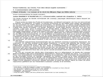 Voici le texte complet sur lequel ont planché les élèves. - Capture d'écran du sujet du bac de français