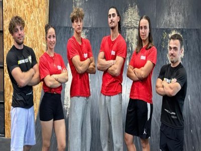 De gauche à droite: Clément Bin (finaliste de Ninja Warrior 2023), Adèle Filleur, Mattéo Massei, Qacim El Kefi, Lison Bourgault, Arthur Roussel. - District 14