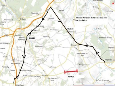 Déviation pour les poids lourds. - Département de Seine-Maritime