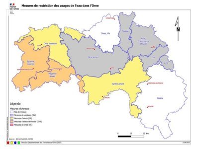 La carte des alertes sécheresse dans l'Orne. - Préfecture de l'Orne