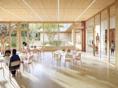 La cantine du groupe scolaire Clément-Marot, un projet qui vise à remettre la nature au centre de l'éducation des enfants. - ACAU