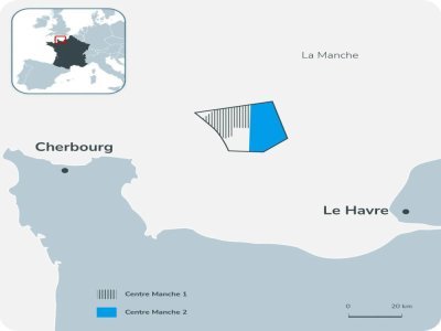 Le parc éolien en mer Centre Manche 2 est à plus de 40km des côtes normandes. - TotalEnergies
