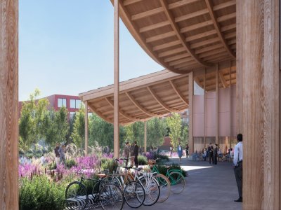 Côté ville, le bâtiment s'ouvrira sur un jardin et un espace piéton vers les Docks 76 ou le Kindarena. - AT Chain