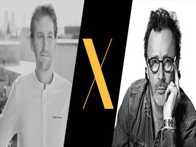 Patrick Rougereau (à droite), photographe culinaire, et Maxime Frédéric (à gauche), meilleur pâtissier du monde, ont travaillé ensemble pour présenter une plume en chocolat au salon. - Stéphane de Bourgies / Patiss'Art