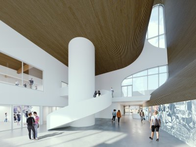 Ici le hall du futur centre de culture urbaine. Ce dernier va accueillir un long mur dédié à la pratique du graff. - Agence Jean-Pierre LOTT / IVAN ROBIN