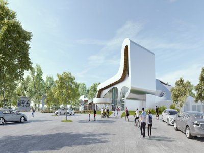 L'entrée du futur centre rappelle le visuel d'une rampe de skatepark. - Agence Jean-Pierre LOTT / IVAN ROBIN