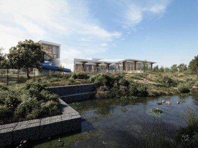 Le projet de l'extérieur du futur centre aquatique. - Honfleur-Beuzeville