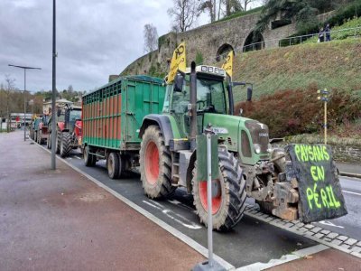 Les agriculteurs étaient rassemblés devant la Plage Verte à Saint-Lô, ce vendredi 12 décembre.