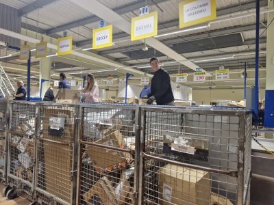 Sur l'anneau de dispersion, les agents r&eacute;partissent les colis par ville. Ils les glissent dans des casiers en m&eacute;tal. Ils seront ensuite livr&eacute;s. - Thibault Lecoq