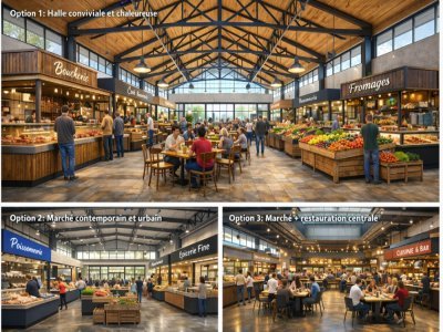 Camille Margueritte &eacute;tudie la possibilit&eacute; de transformer la salle des f&ecirc;tes de la place Centrale en march&eacute; couvert. (Visuels g&eacute;n&eacute;r&eacute;s par une intelligence artificielle) - Camille Margueritte - Cercle du Cotentin
