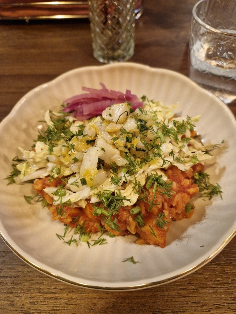Patates douces, haddock et boulgour.