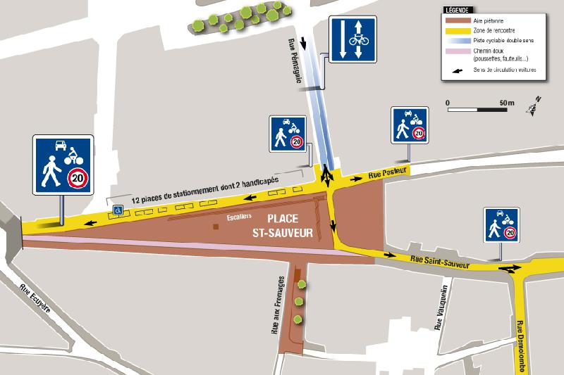 Plan de circulation de la place Saint-Sauveur à Caen. - Ville de Caen