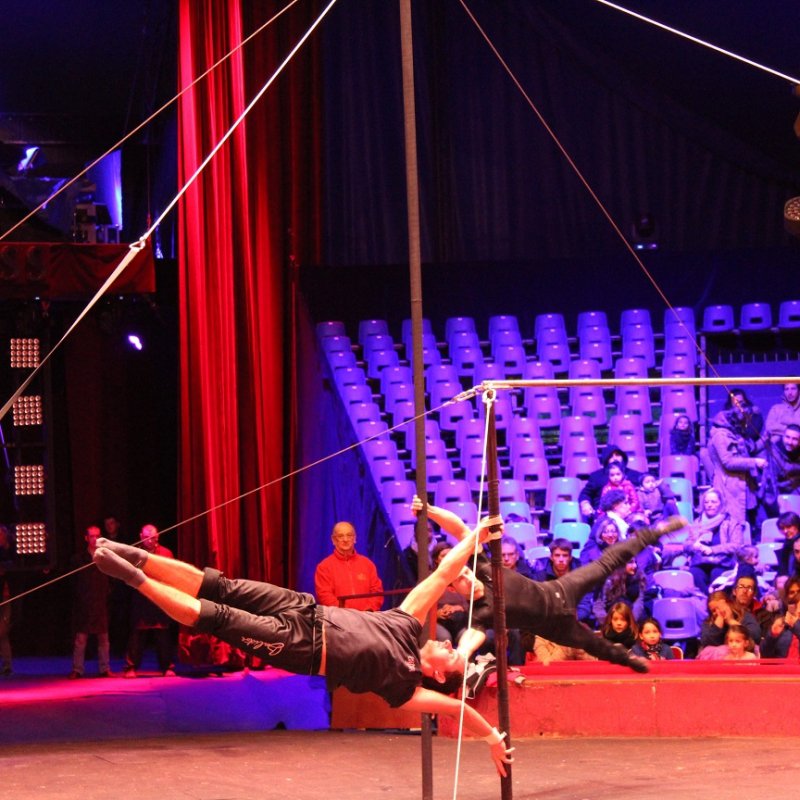 Kevin Gruss pratique avec son partenaire SergueÏ du Street Work Out, une discipline inédite au cirque. - Elodie Laval